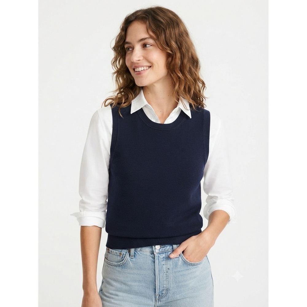 J.Crew Cotton Jackie Shell Sleeveless Sweater Knit Top Navy Blue Medium - Picture 1 of 7